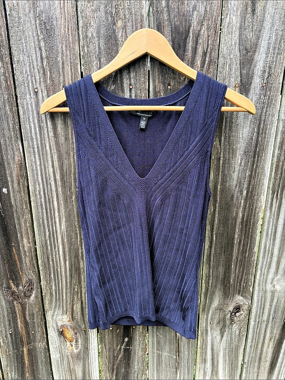 White House Black Market Cable Knit V-Neck Vest in Blue Size Medium Like New